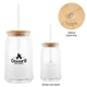 a group of 17 oz soda lime glass can with bamboo lid