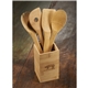 a group of bamboo 4- piece kitchen tool set and canister