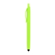 aerial view a lime green zinnia rubberized pen with stylus, image 1 of 4