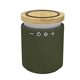 aerial view a forest green ultra - sound speaker with 10w bamboo wireless charger, image 1 of 2