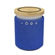 aerial view a royal blue ultra - sound speaker with 10w bamboo wireless charger, image 1 of 2