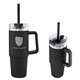 aerial view a black 30 oz intrepid recycled stainless steel tumbler, image 1 of 4