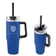 aerial view a blue 30 oz intrepid recycled stainless steel tumbler, image 1 of 4