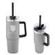 aerial view a gray 30 oz intrepid recycled stainless steel tumbler, image 1 of 4