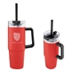 aerial view a red 30 oz intrepid recycled stainless steel tumbler, image 1 of 4