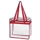 aerial view a clear with red trim and black zipper clear eva tote box bag with zipper, image 1 of 2