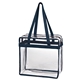 aerial view a clear with navy trim and black zipper clear eva tote box bag with zipper, image 1 of 2