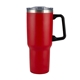aerial view a red mammoth 40 oz vacuum insulated tumbler with handle and straw, image 1 of 2