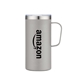 aerial view a grey 20 oz double wall, stainless steel camping mug, image 1 of 3