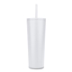 aerial view a white natick 27 oz double wall ss mug with straw, image 1 of 5