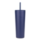 aerial view a navy natick 27 oz double wall ss mug with straw, image 1 of 5
