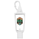 aerial view a white hand sanitizer gel with moisture beads 1 oz triangle bottle with carabiner, image 1 of 4