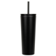 aerial view a black bradford 24 oz vacuum insulated stainless steel tumbler with straw, image 1 of 2