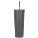 aerial view a cool gray bradford 24 oz vacuum insulated stainless steel tumbler with straw, image 1 of 2