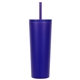 aerial view a purple bradford 24 oz vacuum insulated stainless steel tumbler with straw, image 1 of 2