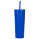 aerial view a royal blue bradford 24 oz vacuum insulated stainless steel tumbler with straw, image 1 of 2