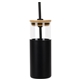 aerial view a black stirling 18 oz glass tumbler with silicone sleeve pp straw, image 1 of 2