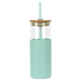aerial view a mint green stirling 18 oz glass tumbler with silicone sleeve pp straw, image 1 of 2