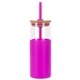 aerial view a pink stirling 18 oz glass tumbler with silicone sleeve pp straw, image 1 of 2
