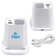 aerial view a white annex wireless charging stand with dual ports pen holder, image 1 of 3