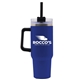 aerial view a royal blue the trek - 40 oz extra large stainless steel mug with handle and straw, image 1 of 2