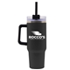 aerial view a black the trek - 40 oz extra large stainless steel mug with handle and straw, image 1 of 2