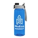 a transparent blue bottle & gray with black cap lid the flair 26 oz transparent flair tritan(tm) renew bottle with quick snap lid