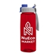 a transparent red bottle & gray with blue cap lid the flair 26 oz transparent flair tritan(tm) renew bottle with quick snap lid