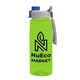 a transparent lime green bottle & gray with blue cap lid the flair 26 oz transparent flair tritan(tm) renew bottle with quick snap lid
