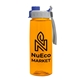 a transparent orange bottle & gray with blue cap lid the flair 26 oz transparent flair tritan(tm) renew bottle with quick snap lid