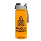 a transparent orange bottle & gray with black cap lid the flair 26 oz transparent flair tritan(tm) renew bottle with quick snap lid
