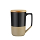 aerial view a black 15 oz two - tone ceramic mug w / wood lid, image 1 of 4