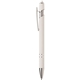 aerial view a white ellipse softy white barrel metal stylus pen, image 1 of 2