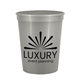 aerial view a metallic silver cups - on - the - go 16 oz stadium cup in metallic colors, image 1 of 2
