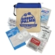 aerial view a natural with blue trim new recovery kit canvas zipper tote kit, image 1 of 2