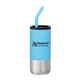 a light blue 18oz cup w / straw