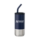 a navy blue 18oz cup w / straw
