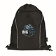 aerial view a black eco - friendly rpet drawstring bag with mesh, image 1 of 4