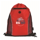 aerial view a red (pms 7627c) eco - friendly rpet drawstring bag with mesh, image 1 of 4
