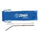 a royal blue pouch & silver straw curved metal straw kit with cleaning brush