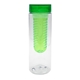 aerial view a green clear view 24 oz recycled bottle with infuser, image 1 of 2
