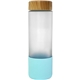 aerial view a mint bamboo pattern 22 oz frosted glass grip bottle, image 1 of 2