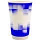 aerial view a blue 16 oz full color shaded checkers paper cup, image 1 of 2