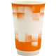 aerial view a orange 16 oz full color shaded checkers paper cup, image 1 of 2