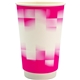 aerial view a pink 16 oz full color shaded checkers paper cup, image 1 of 2