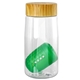 aerial view a green bamboo pattern 18 oz recycled bottle with floating infuser, image 1 of 2