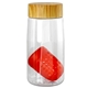 aerial view a red bamboo pattern 18 oz recycled bottle with floating infuser, image 1 of 2
