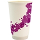 aerial view a purple 16 oz full color floating cube paper cup, image 1 of 2