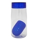 aerial view a blue clear view 18 oz recycled bottle with floating infuser, image 1 of 2