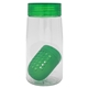 aerial view a green clear view 18 oz recycled bottle with floating infuser, image 1 of 2